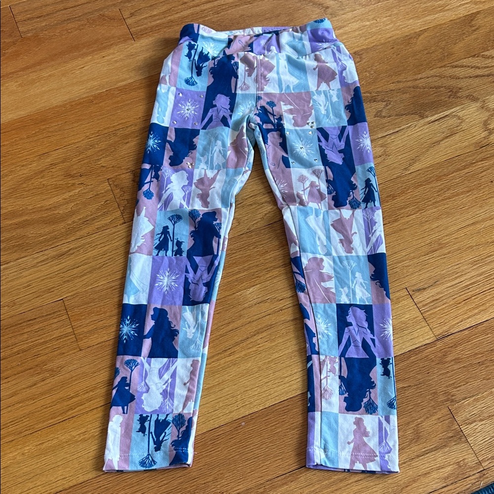 Disney Girls FROZEN Navy Purple Pink Patchwork Character Leggings